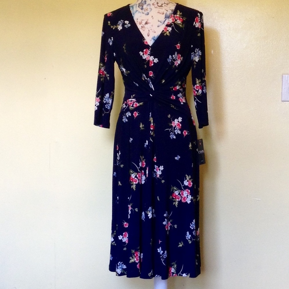 Chaps elbow sleeve fit and flare dress